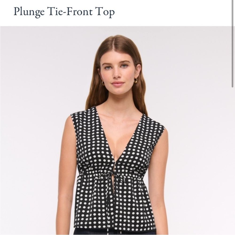 Abercrombie & Fitch Tie Front Peplum Top Black and White Polka Dot